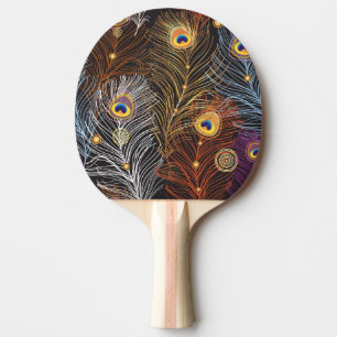 Raquette De Ping Pong Plumes de paon doré : motif foncé.