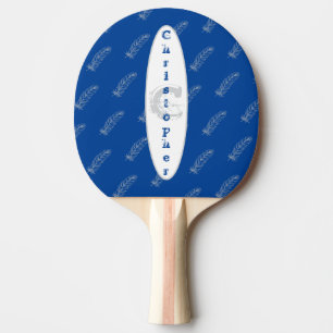 Raquette De Ping Pong Plumes Motif Bleu Simple Nom moderne Monogramme