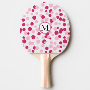 Raquette De Ping Pong Points blancs roses Monogrammes personnalisés Pin