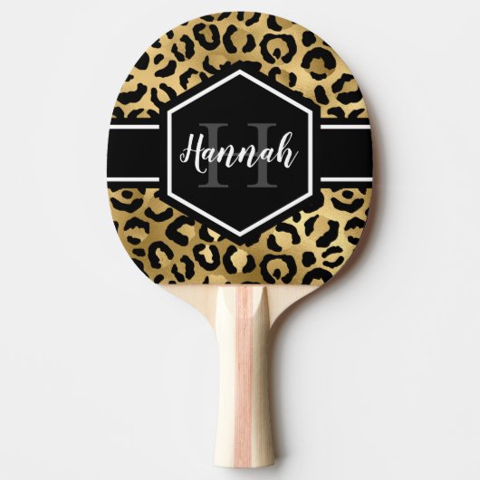 Raquette De Ping Pong Points Monogrammes Gold et Black Leopard (Devant)