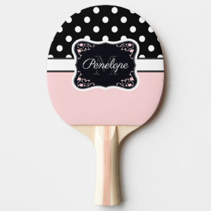 Raquette De Ping Pong Points roses et noirs