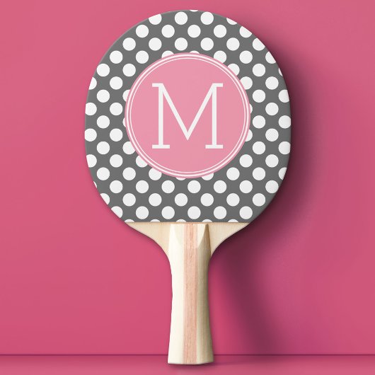 Raquette De Ping Pong Pois Pastel rose et gris avec monogramme personnal