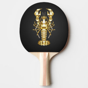 Raquette De Ping Pong Poisson à langouste polygonale dorée sur noir
