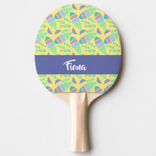 Raquette De Ping Pong Poissons colorés pastel sur le jaune