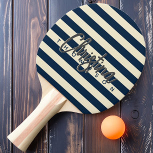 Raquette De Ping Pong Polo Milieu de Siècle Bleu Marine Peint Nom