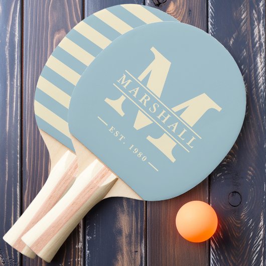 Raquette De Ping Pong Polo Monogramme & Superposition de Nom Ciel Clair