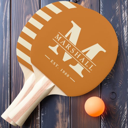 Raquette De Ping Pong Polo Monogramme & Superposition de Nom Couleur Mie