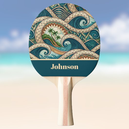 Raquette De Ping Pong Polynesian Tropical Wave Palm Trees Pattern Name
