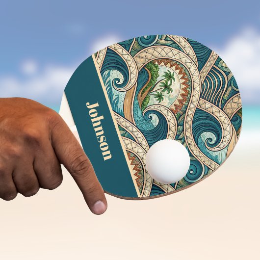Raquette De Ping Pong Polynesian Tropical Wave Palm Trees Pattern Name