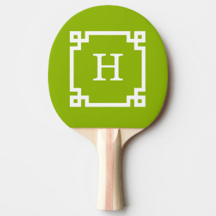 Raquette De Ping Pong Pomme Vert Blanc Clé grecque #2 Monogramme encadré