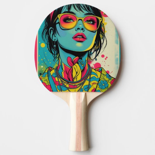 Raquette De Ping Pong Portrait Neon Pop Diva - Art rétro gras et dynamiq (Devant)