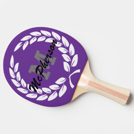 Raquette De Ping Pong Pourpre avec couronne victorieuse et monogramme/no (Côté)
