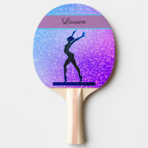 Raquette De Ping Pong Poutre de Gymnastique Pailletée Bleue et Violette