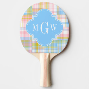 Raquette De Ping Pong Preppy Patchwork Madras Pastel Quatrefoil Initials
