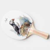 Raquette De Ping Pong Puffin sur une aquarelle rocheuse, personnalisé (Côté)