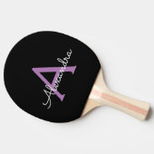 Raquette De Ping Pong Purple Black Script Girl Nom du monogramme (Côté)