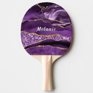 Raquette De Ping Pong Purple Gold Parties scintillant Nom personnalisé P