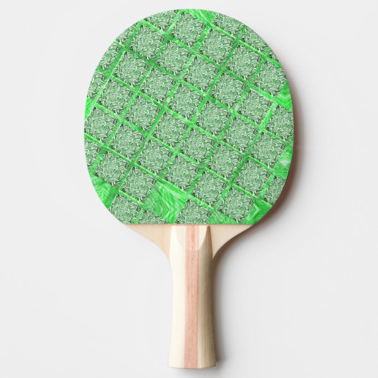 Raquette De Ping Pong Quadradas, faux azulejo, faux folhagens verdes. (Devant)