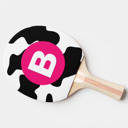 Raquette De Ping Pong Quirky Cow Patch Pattern Pink Monogram (Côté)