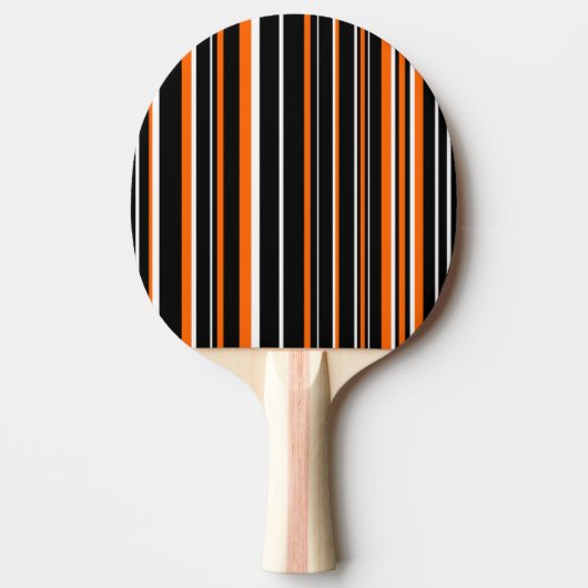 Raquette De Ping Pong Raie de code-barres noir, blanc et orange moderne (Devant)