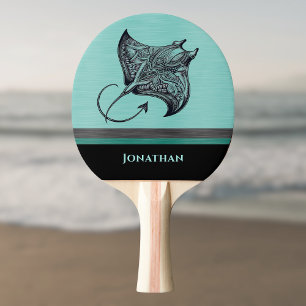 Raquette De Ping Pong Raie Manta sur Monogramme en Métal Brossé Faux Sar