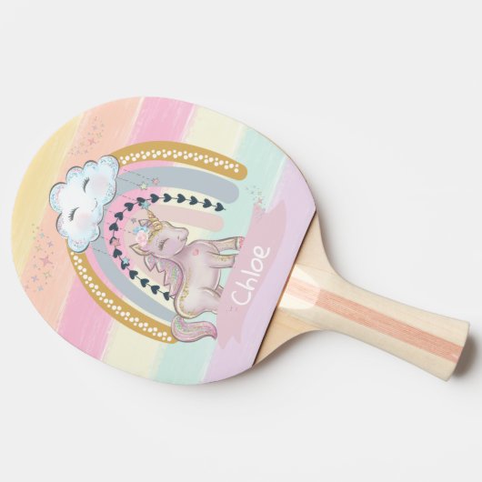 Raquette De Ping Pong 🦄 Rainbow Unicorn Girl Nom personnalisé (Côté)