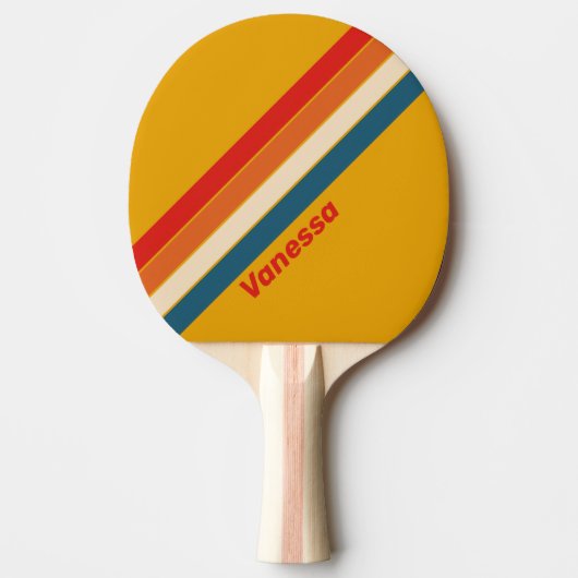 Raquette de Ping Pong rayée Moutarde Rétro avec no (Devant)