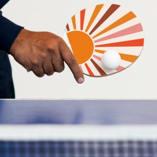 Raquette De Ping Pong Rayons Soleil Rétro Coucher Soleil Orange Jaune Ro