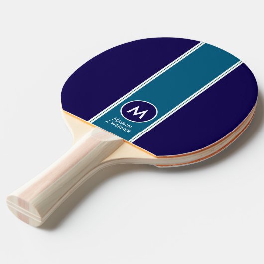Raquette De Ping Pong Rayure Bleue Froide avec Monogramme (Devant Angle)