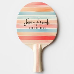 Raquette De Ping Pong Rayure colorée aquarelle lumineuse personnalisée