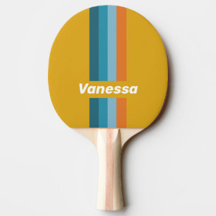 Raquette De Ping Pong Rayure de broche rétro jaune avec nom