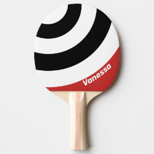 Raquette De Ping Pong Rayure de cercle zèbre urbain rétro avec nom