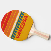 Raquette De Ping Pong Rayure horizontale Moutarde Rétro avec nom (Côté)