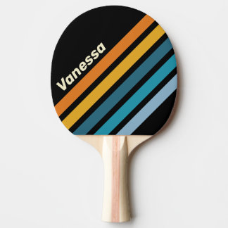 Raquette De Ping Pong Rayure inclinée arc-en-ciel noir avec nom