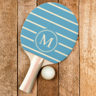 Raquette De Ping Pong Rayure Monogramme Couleur Aqua Ciel