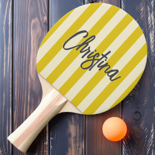 Raquette De Ping Pong Rayure Polo Milieu de Siècle Peinture Citron Foncé