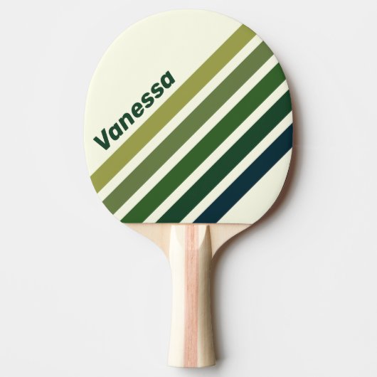 Raquette De Ping Pong Rayure verte rétro à cinq angles avec nom (Devant)