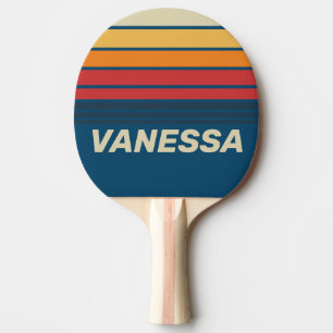 Raquette De Ping Pong Rayures à l'horizon arc-en-ciel bleu vintage avec