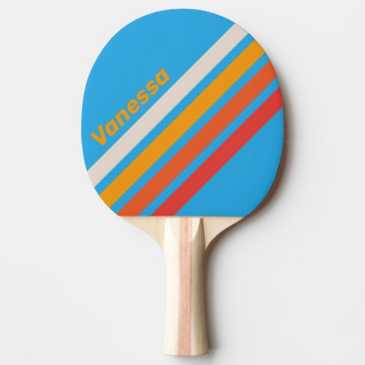 Raquette De Ping Pong Rayures anglées bleu surf délavé avec nom (Devant)