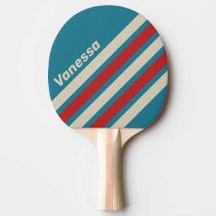 Raquette De Ping Pong Rayures anglées Retro Aqua Surf avec nom