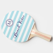 Raquette De Ping Pong Rayures Bleu Blanc Vibes de Plage Côtière Monogram (Côté)
