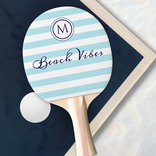 Raquette De Ping Pong Rayures Bleu Blanc Vibes de Plage Côtière Monogram