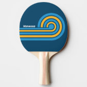 Raquette De Ping Pong Rayures Bleues Rétro avec Nom (Dos)