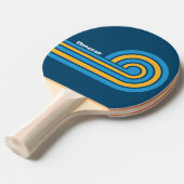 Raquette De Ping Pong Rayures Bleues Rétro avec Nom (Devant Angle)