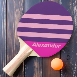 Raquette De Ping Pong Rayures Ciel Rose Sport Vintage avec Nom