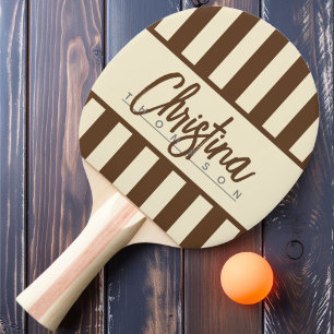 Raquette De Ping Pong Rayures de bonbon Polo de milieu de siècle Brun fo