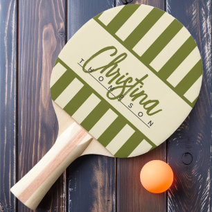 Raquette De Ping Pong Rayures de bonbon Polo MidCentury Peinture d'olivi
