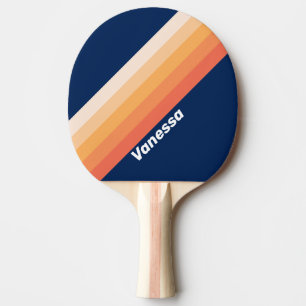 Raquette De Ping Pong Rayures de chute de soleil océanique avec nom