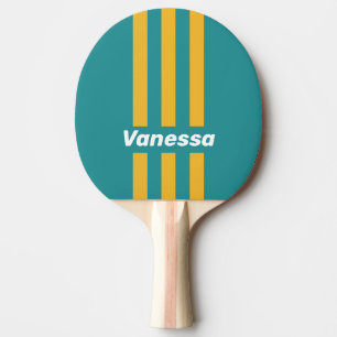 Raquette De Ping Pong Rayures de coquillages au lever du soleil avec nom