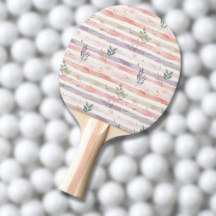 Raquette De Ping Pong Rayures de feuilles pastel à l'aquarelle vintage
